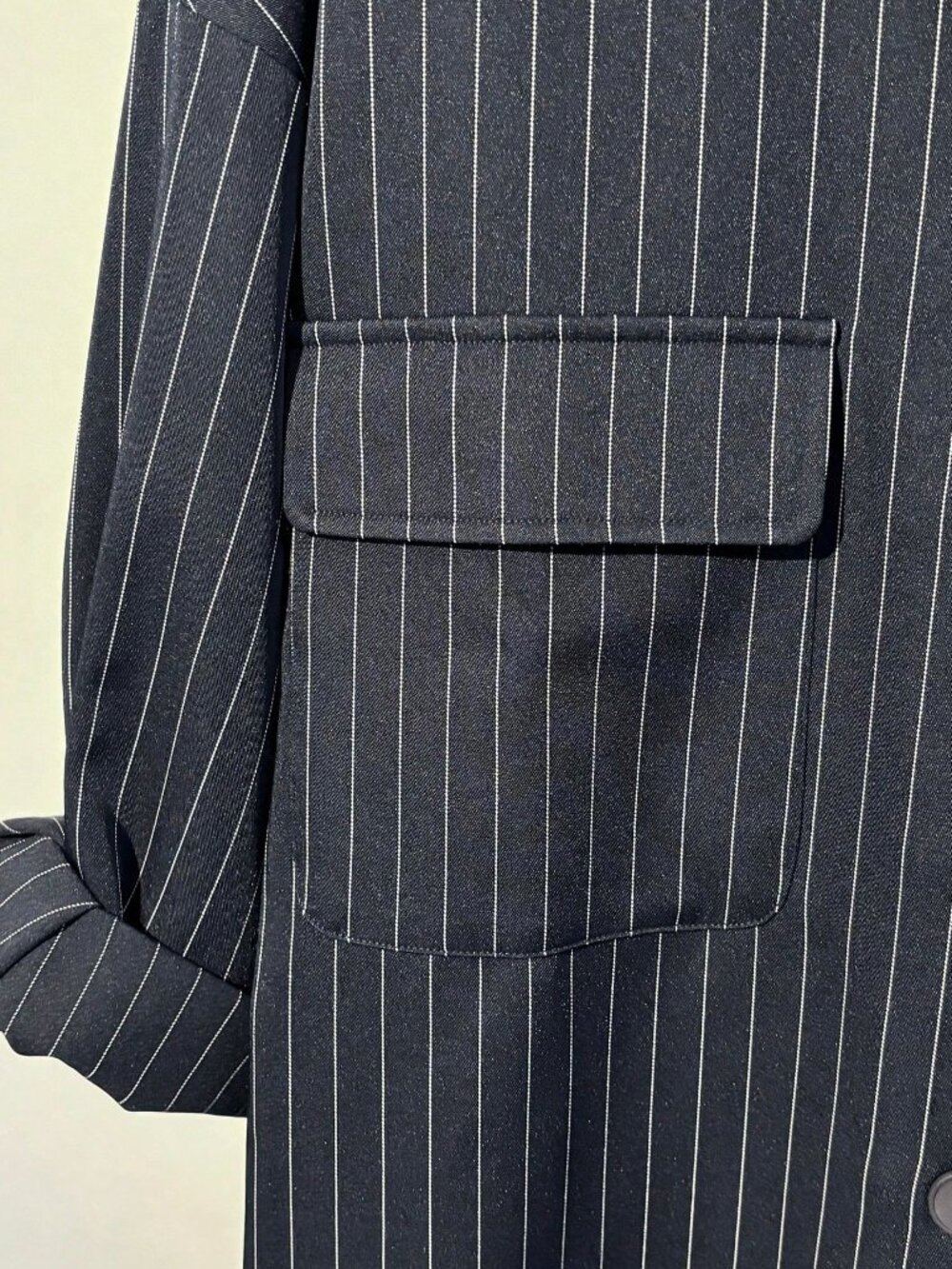 Navy Casual Women's Pocket Button-Down Long Sleeve Striped Blouse Top - Picture 6 of 7